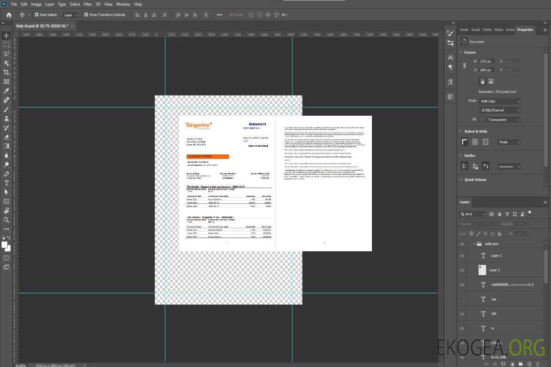 Relevé bancaire Canada Tangerine template